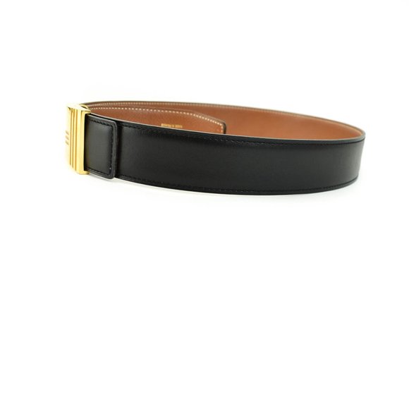 HERMES: Black/Brown, Leather & Gold "H" Buckle Belt fits 25" to 28" (wb) - Picture 3 of 11